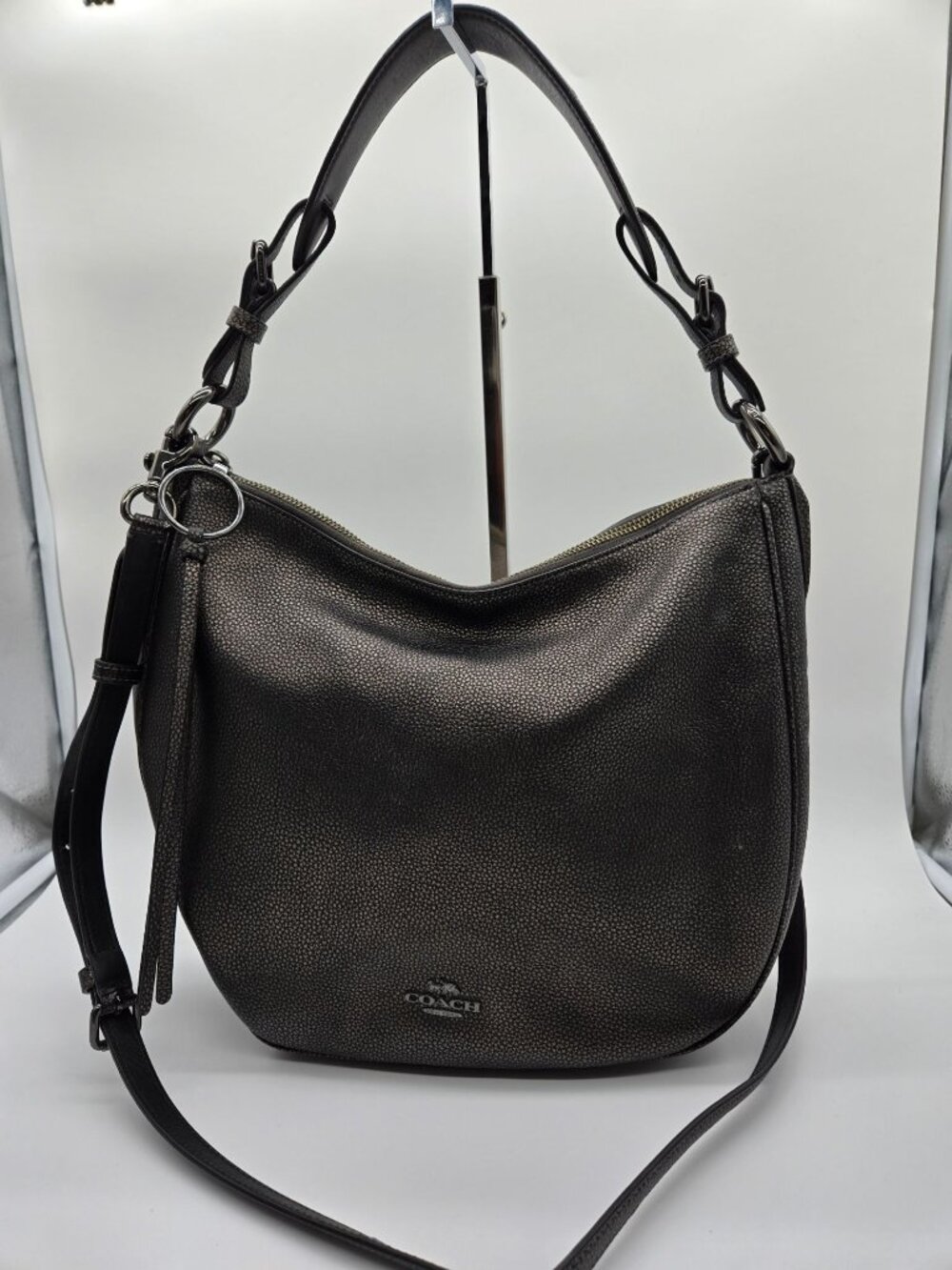 Coach Sutton Hobo 40632 Metallic Pewter Leather Convertible Shoulder Crossbody B - Picture 1 of 8